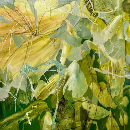 Detailed image of a botanical themed acrylic painting on canvas by artist Bronwyn Barton